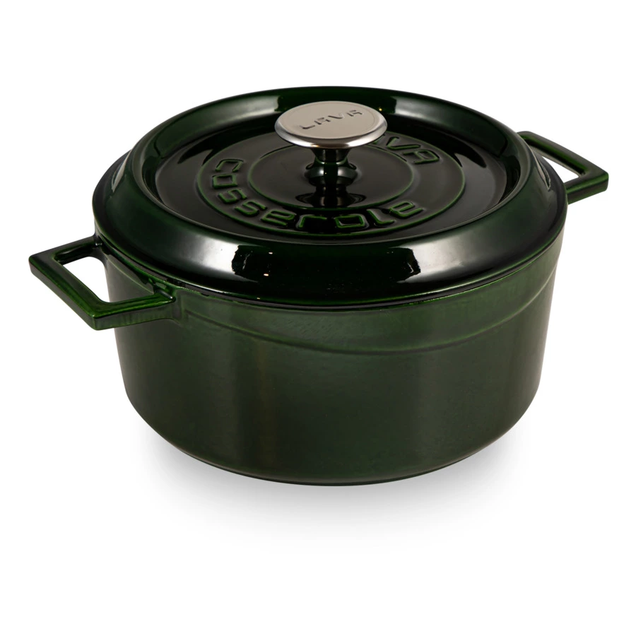 Кастрюля с крышкой LAVA Premium d24 см, 4,5 л, чугун, зеленая