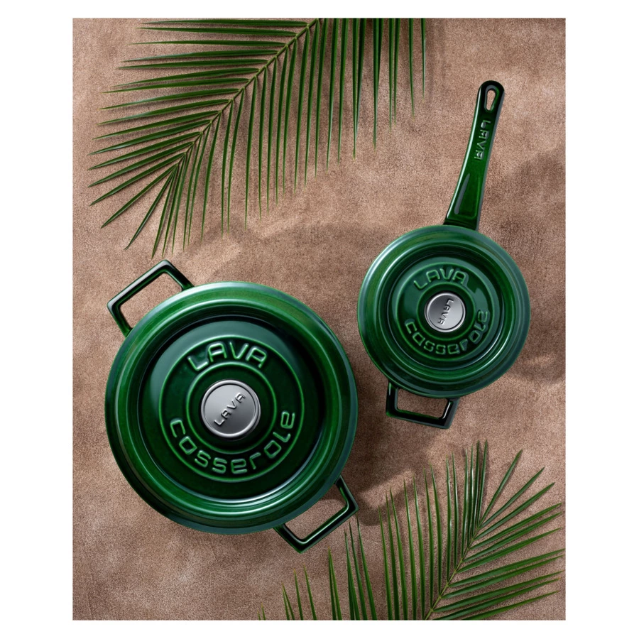 Кастрюля с крышкой LAVA Premium d24 см, 4,5 л, чугун, зеленая