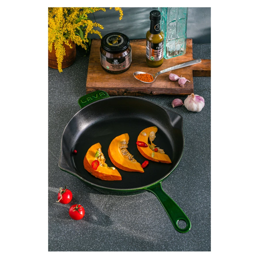 Сковорода LAVA Premium d28 см, 2,3 л, чугун, зеленая