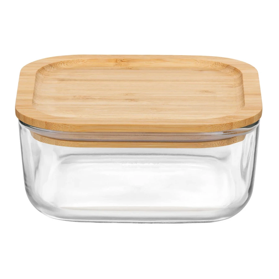 Контейнер квадратный Bormioli Rocco Frigoverre 1 л, 15х15х6,4 см, стекло, крышка бамбук