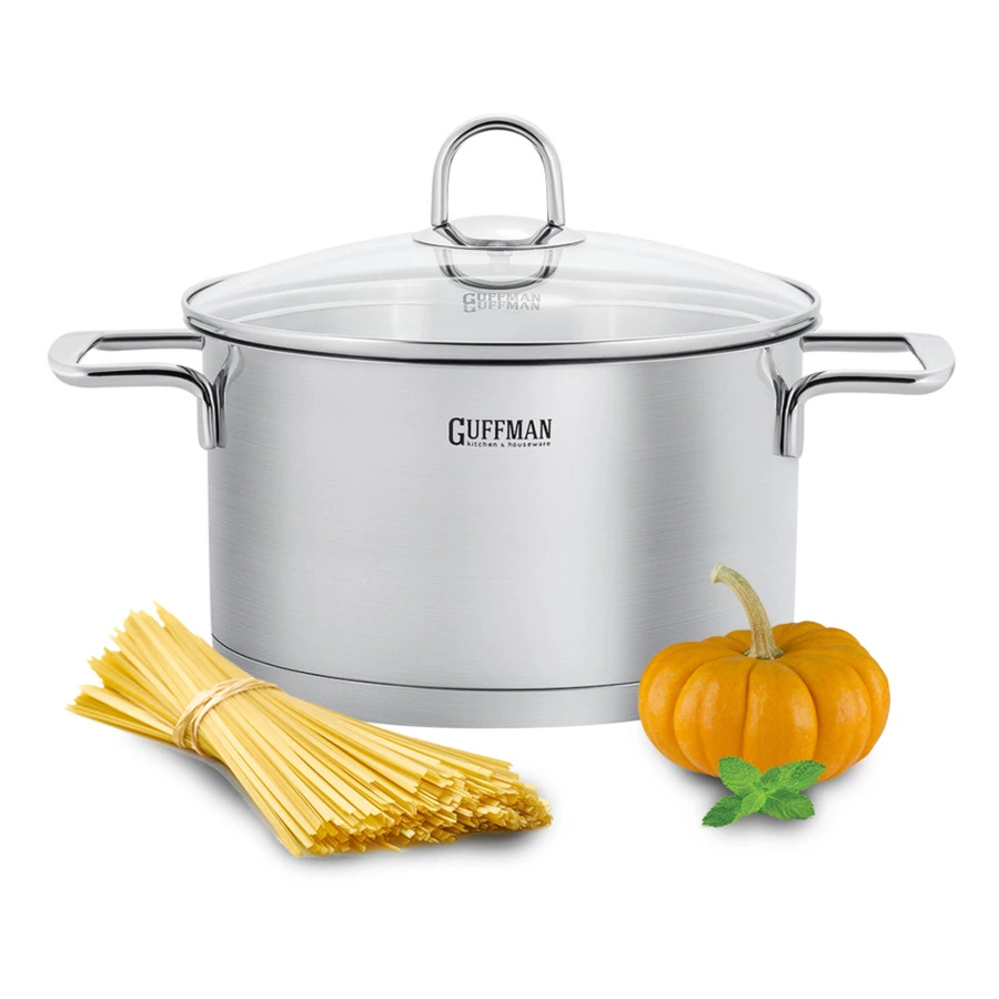 Кастрюля Guffman Viva с крышкой и металлическими ручками d24 см, 5,8 л, сталь нержавеющая