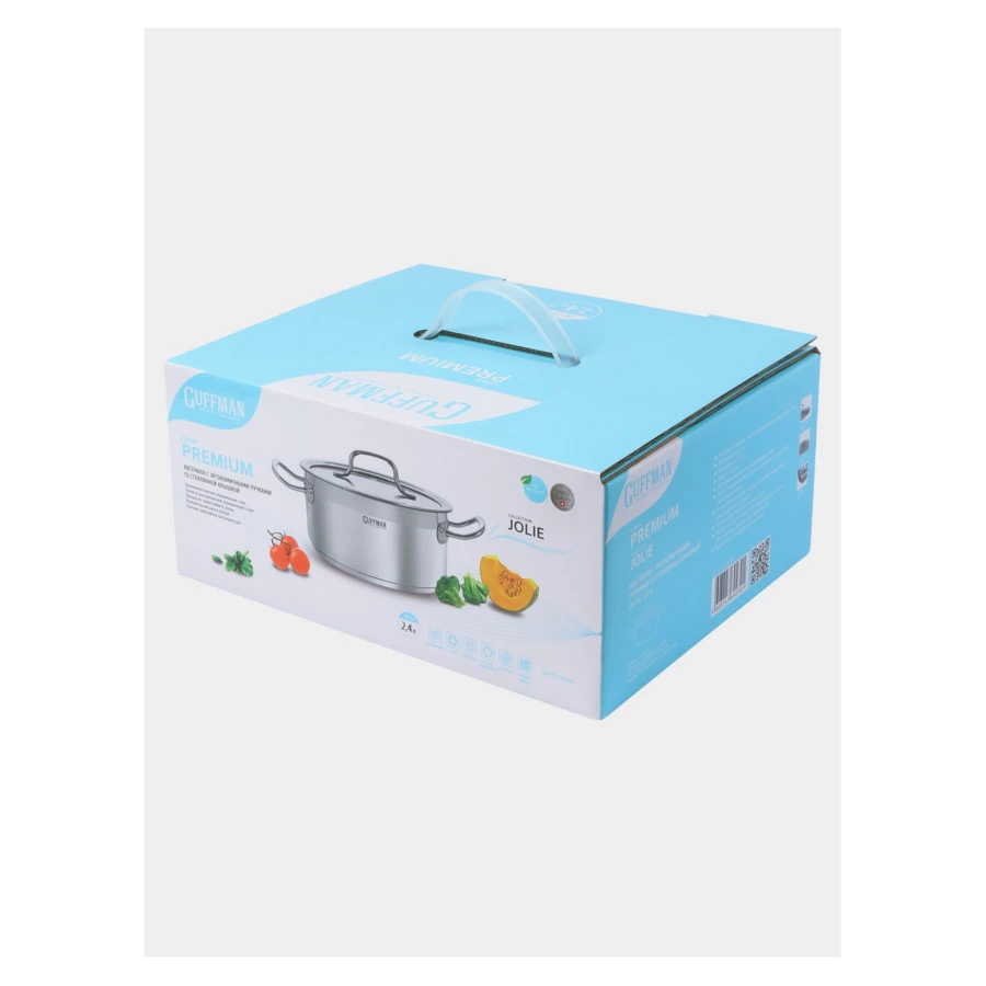 Кастрюля Guffman Jolie с крышкой и металлическими ручками d20 см, 2,4 л, сталь нержавеющая