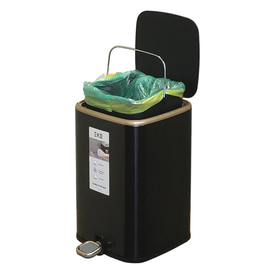Ведро для мусора сенсорное EKO Cubo 9 л, сталь нержавеющая, матовый черный