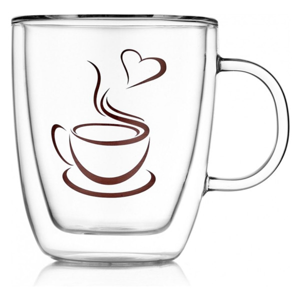Термокружка с рисунком Walmer Lovely Coffee 350 мл, стекло термостойкое, п/к