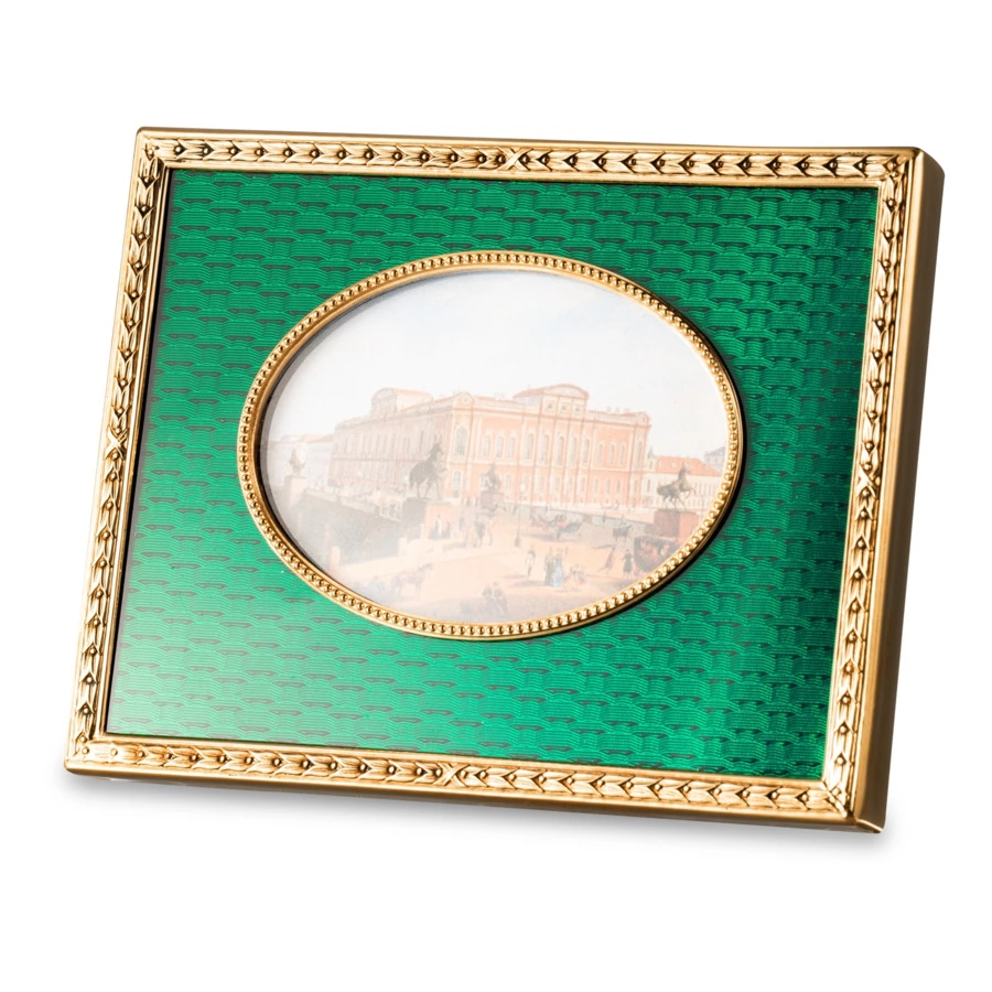 Рамка для фото Русские самоцветы, латунь, огранка Овал, зеленая