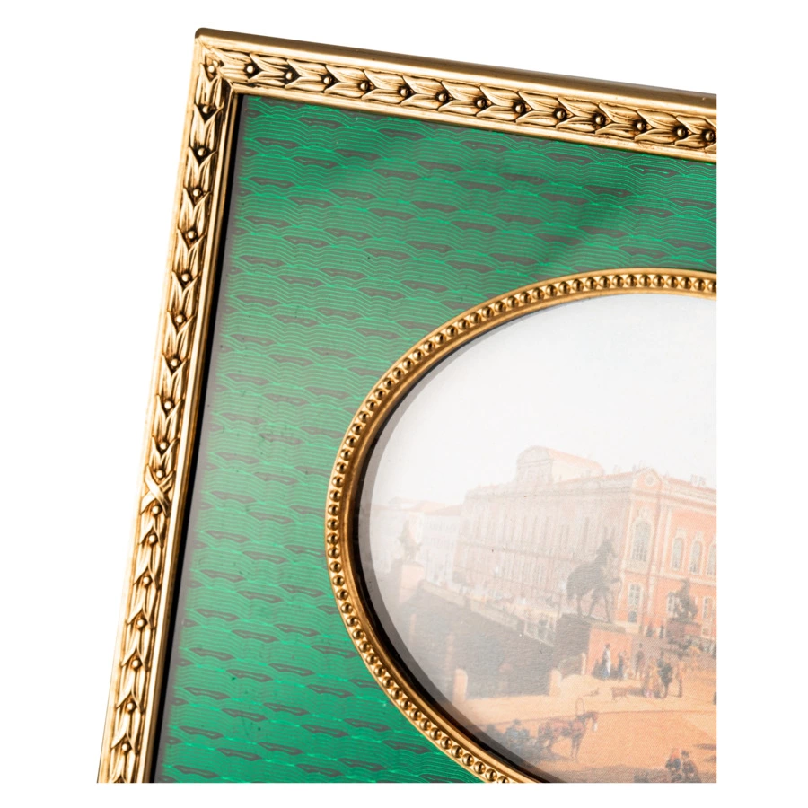 Рамка для фото Русские самоцветы, латунь, огранка Овал, зеленая