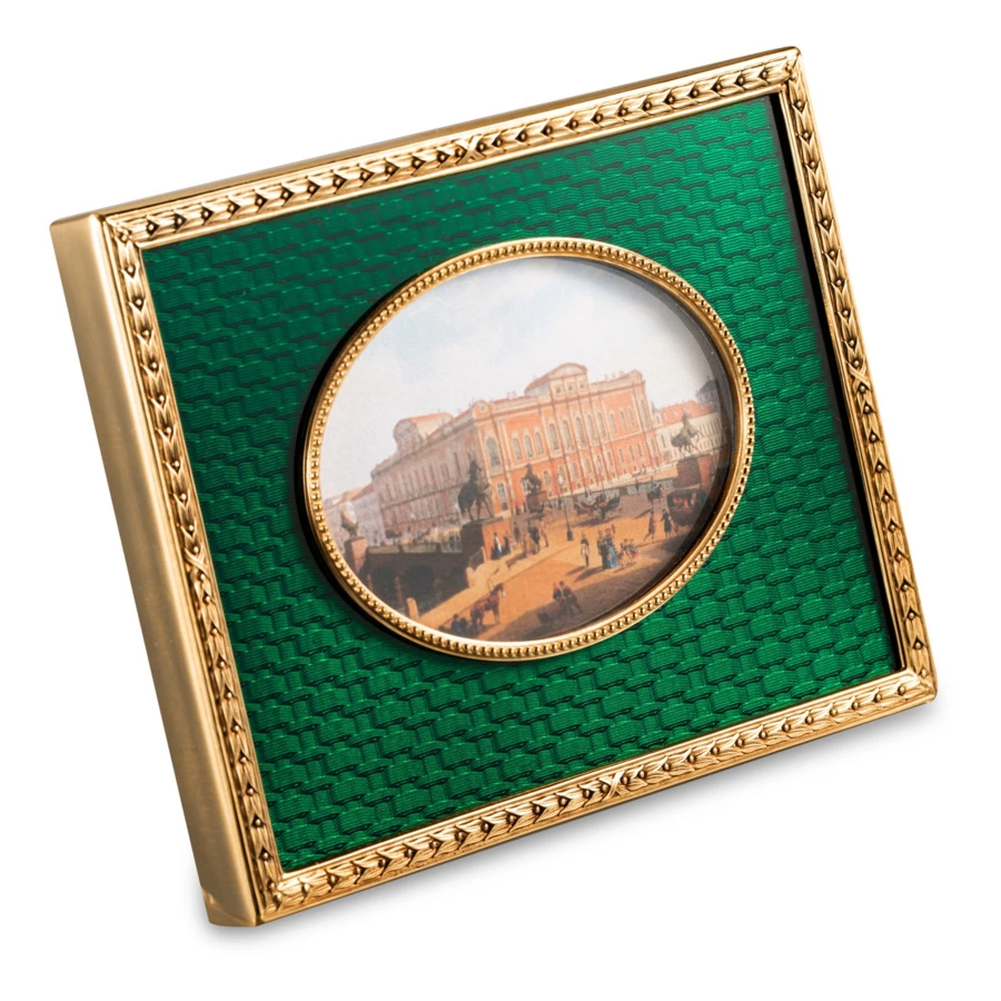 Рамка для фото Русские самоцветы, латунь, огранка Овал, зеленая