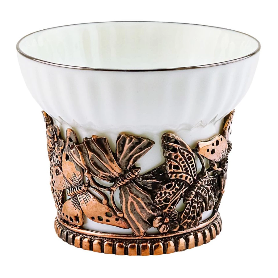 Чашка чайная Кольчугинский мельхиор Бабочки 155 мл, медь