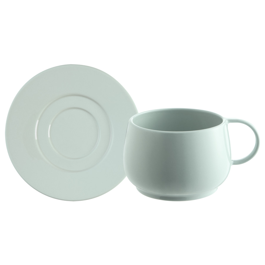 Чашка чайная с блюдцем Degrenne Cafeterie EMPILEO 390 мл, керамика, мятная блюдце degrenne empileo 15 см