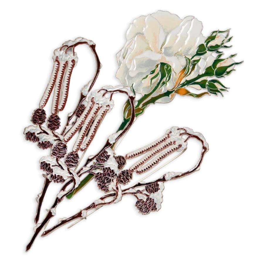 Брошь Русские самоцветы Ольха 19,89 г, серебро 925