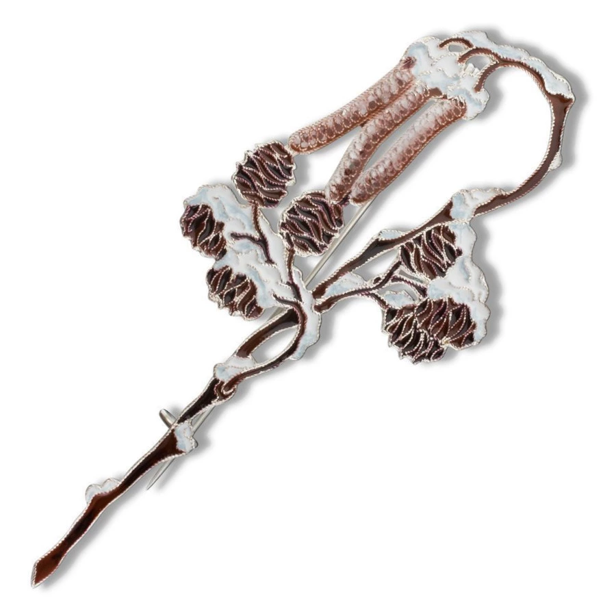 Брошь Русские самоцветы Ольха 19,89 г, серебро 925