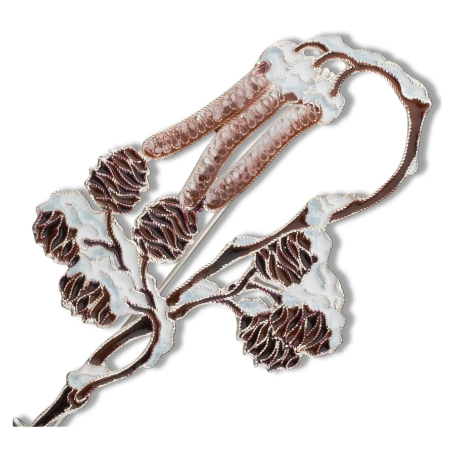 Брошь Русские самоцветы Ольха 19,89 г, серебро 925