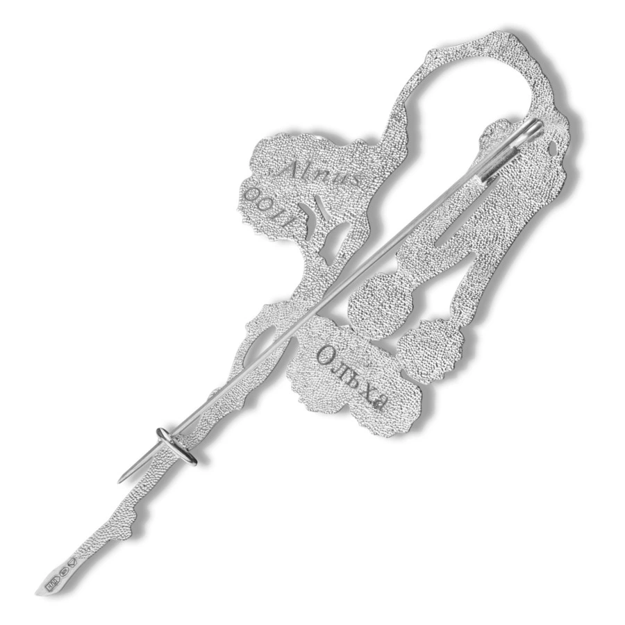 Брошь Русские самоцветы Ольха 19,89 г, серебро 925