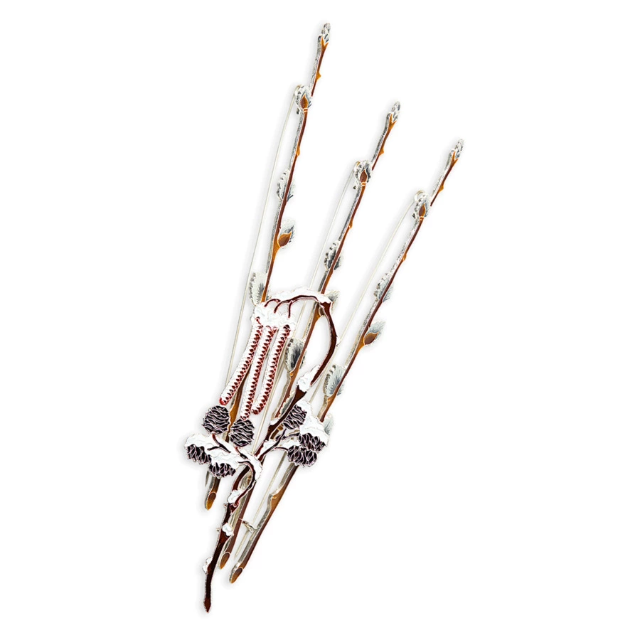 Брошь Русские самоцветы Ольха 19,89 г, серебро 925