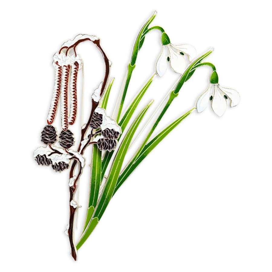 Брошь Русские самоцветы Ольха 19,89 г, серебро 925