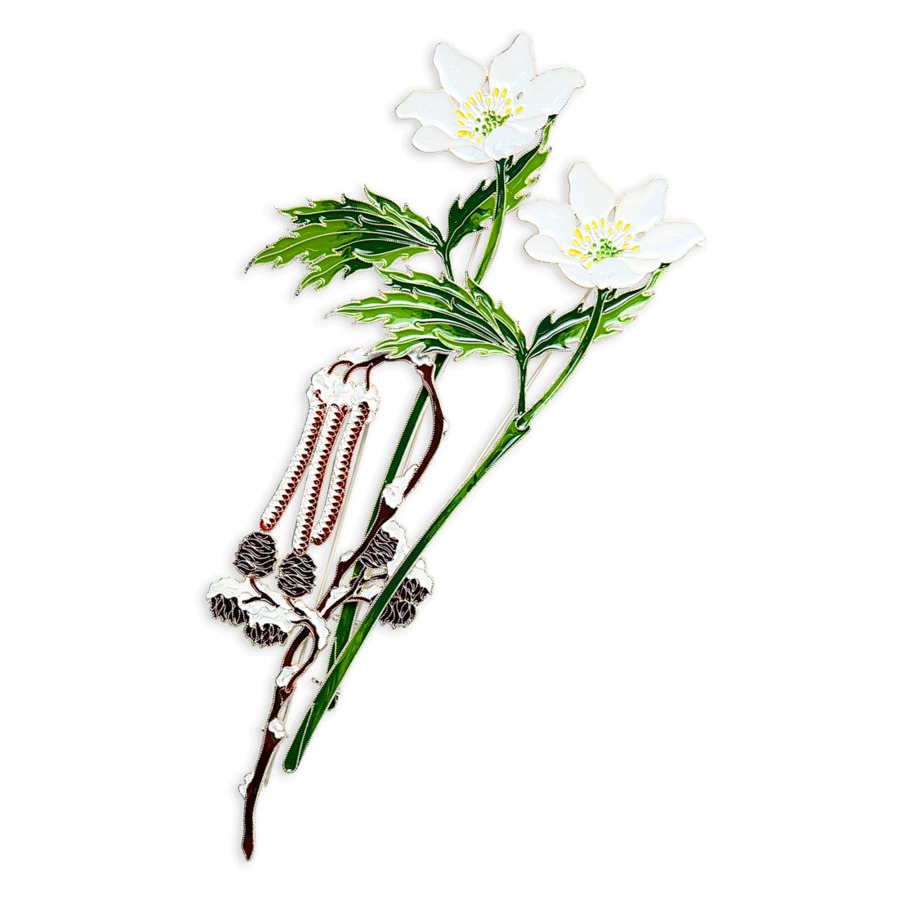 Брошь Русские самоцветы Ольха 19,89 г, серебро 925