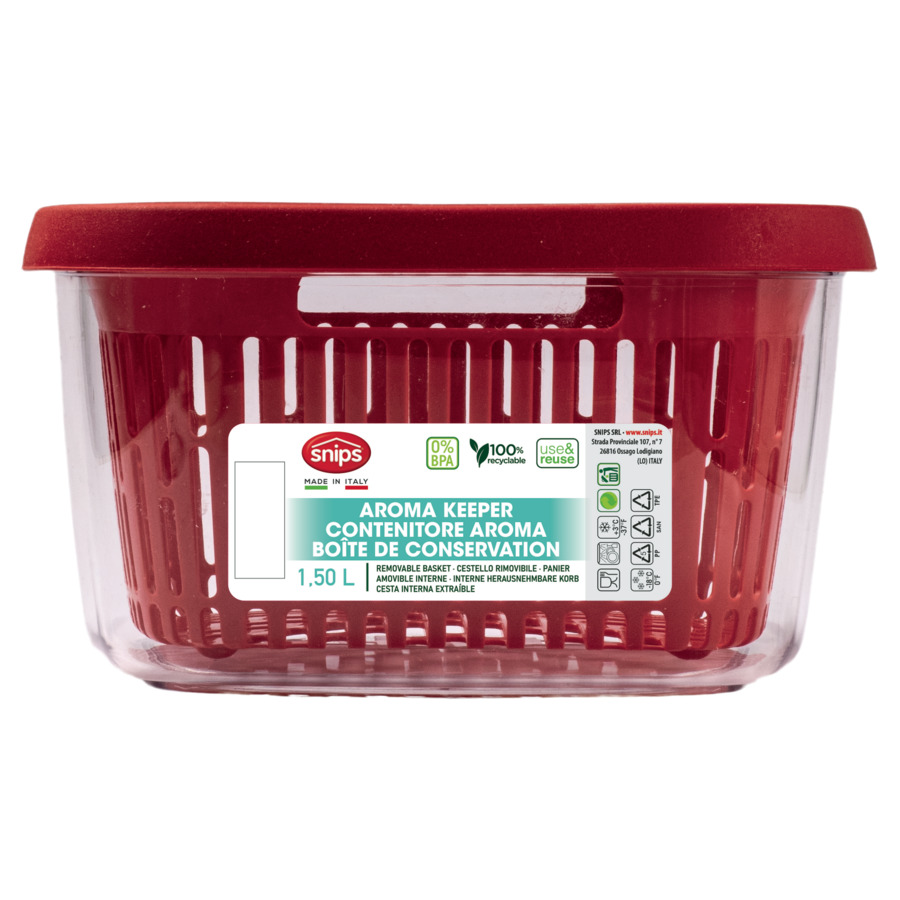 Контейнер для хранения овощей и фруктов со съемной корзиной SNIPS 1,5 л, красный, пластик