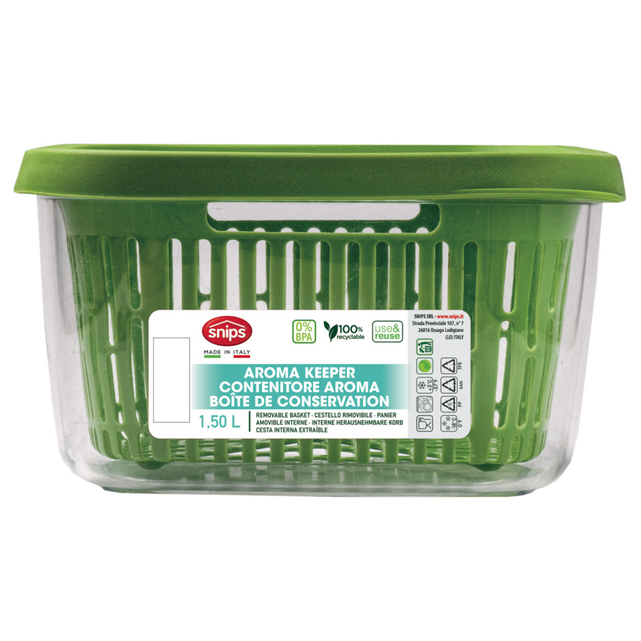 Контейнер для хранения овощей и фруктов со съемной корзиной SNIPS 1,5 л, зеленый, пластик