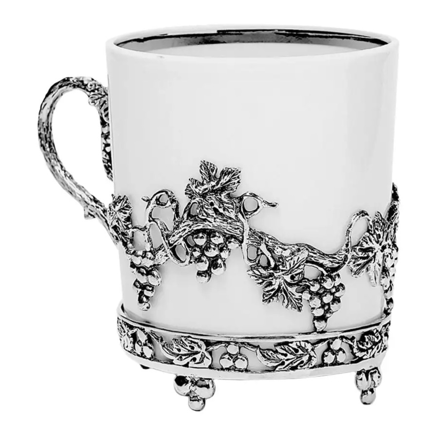 Чашка чайная с ложкой в футляре АргентА Серебро и Фарфор Виноград 103,96 г, серебро 925