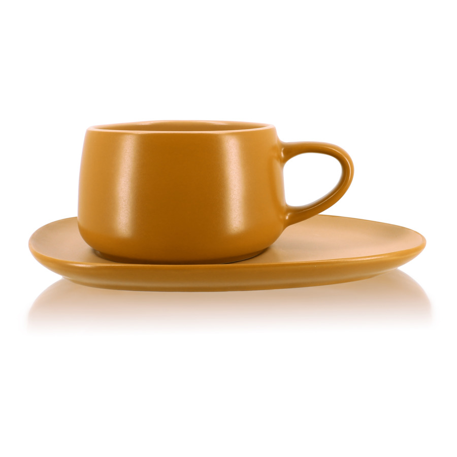 Чашка чайная с блюдцем OGO Outo 300 мл, керамика, желтая чашка для супа соната розовая нить 0 35 л с блюдцем 07120624 0158 leander