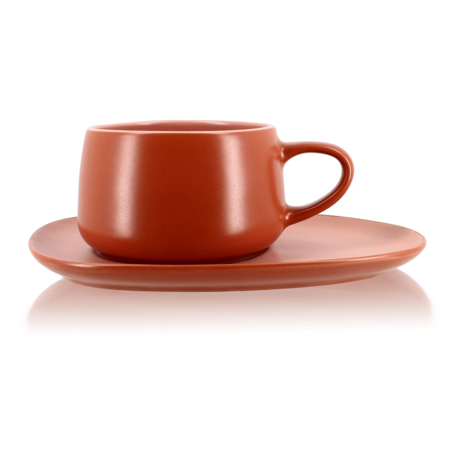 Чашка чайная с блюдцем OGO Outo 300 мл, керамика, красная чашка 350 мл classico кружка белая в крапинку чашка чайная чашка кофейная чашка стильная современная керамическая для чая или кофе
