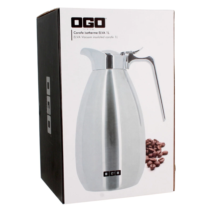 Термокувшин OGO Elva 1 л, h22 см, сохранение тепла 12 часов, сталь нержавеющая