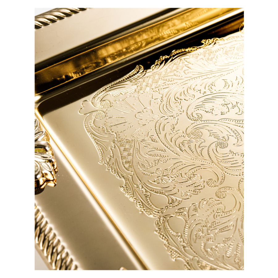 Поднос прямоугольный с ручками Queen Anne 40х25см, золотой, сталь нержавеющая