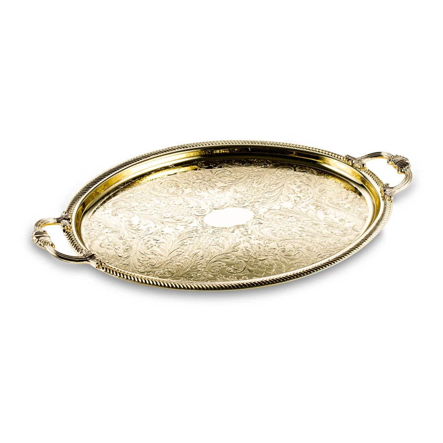Поднос овальный с ручками Queen Anne 50х32 см, золотистый, сталь нержавеющая