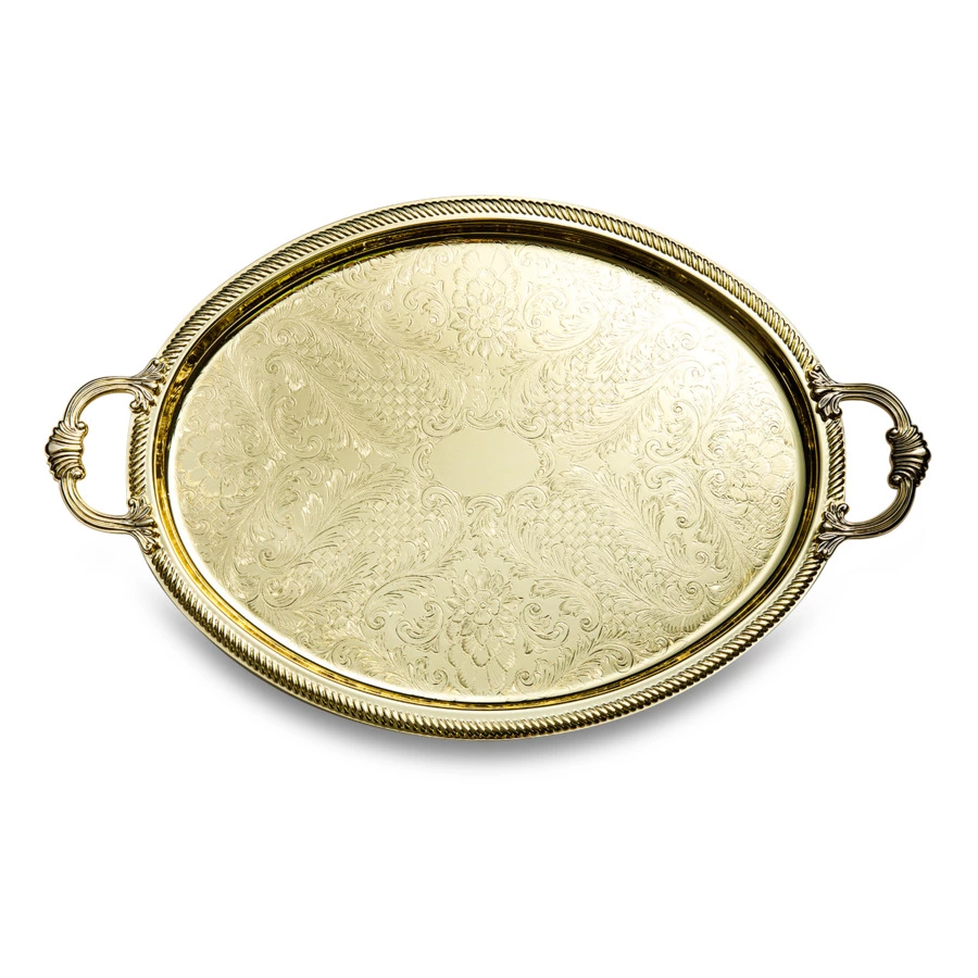 Поднос овальный с ручками Queen Anne 50х32 см, золотистый, сталь нержавеющая