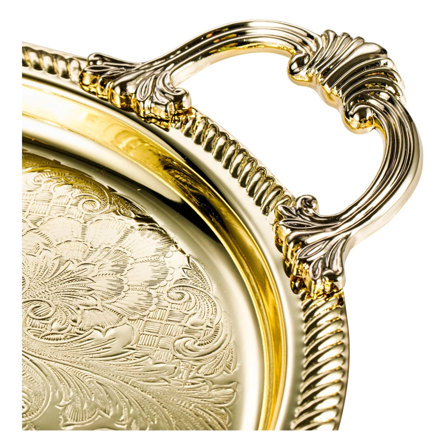 Поднос овальный с ручками Queen Anne 50х32 см, золотистый, сталь нержавеющая