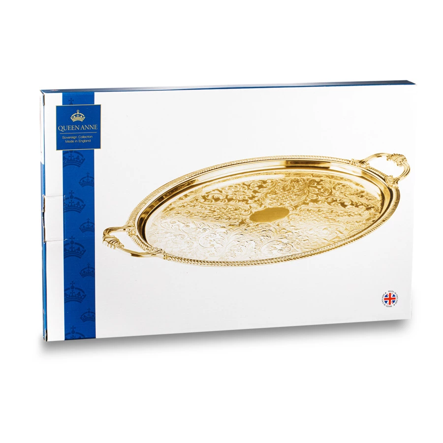 Поднос овальный с ручками Queen Anne 50х32 см, золотистый, сталь нержавеющая