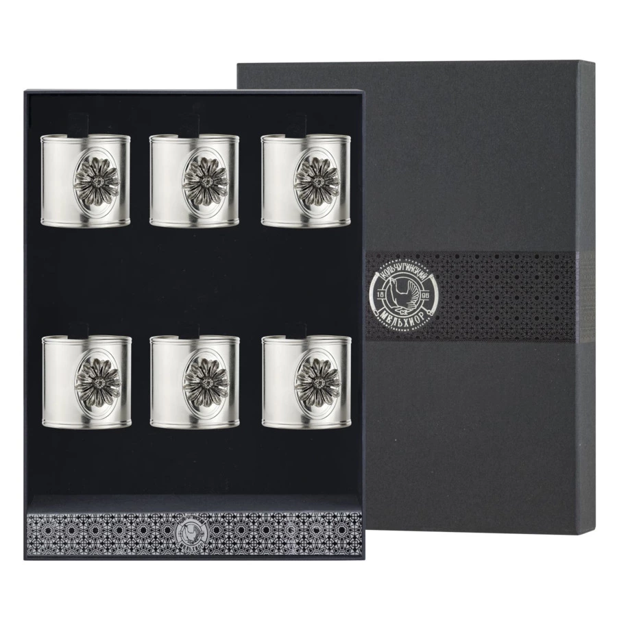 Набор колец для салфеток в футляре Кольчугинский мельхиор Летний сад Ромашка 4 см, 6 шт, медь