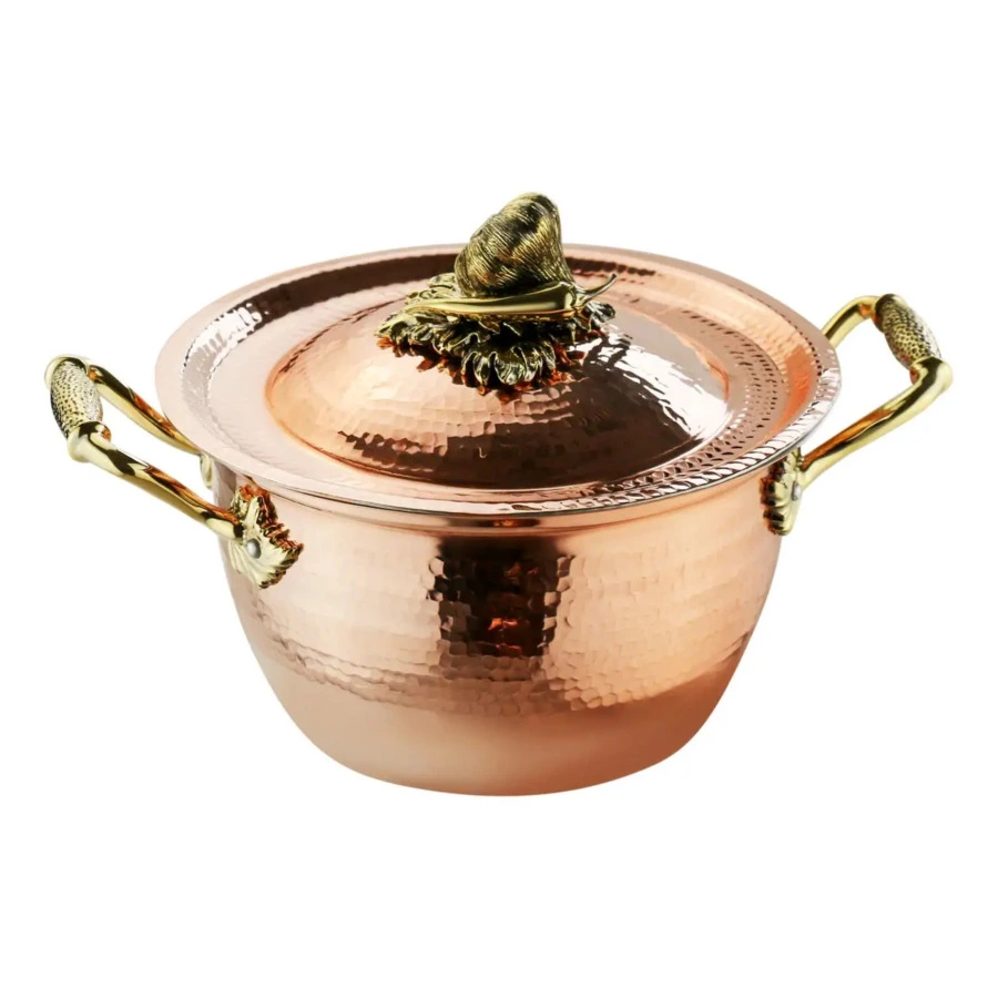 Кастрюля кованая с крышкой с лужением Кольчугинский мельхиор Чеснок 2 л, медь, чернение