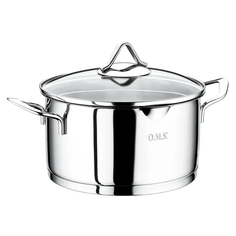Кастрюля со сливным носиком и крышкой-дуршлагом O.M.S. 5,9 л, сталь нержавеющая, для индукции, п/к