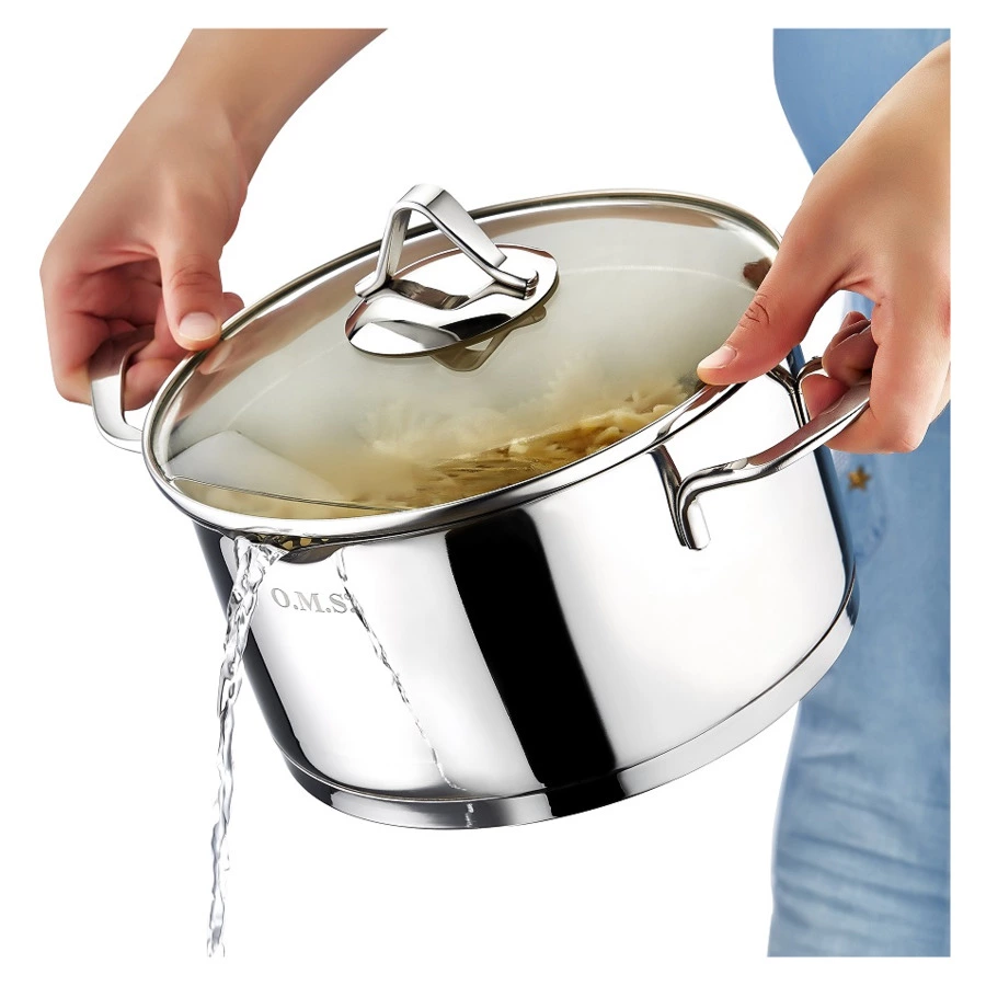 Кастрюля со сливным носиком и крышкой-дуршлагом O.M.S. 5,9 л, сталь нержавеющая, для индукции, п/к