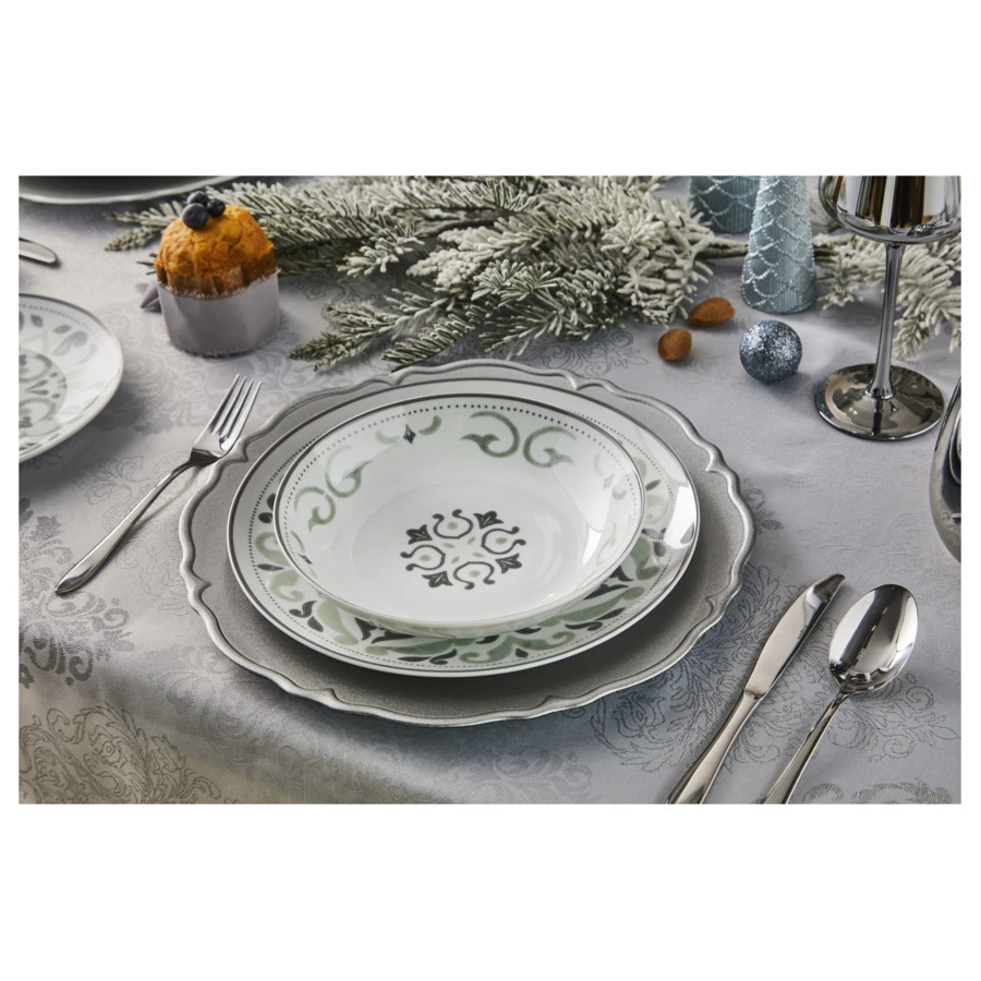 Скатерть Andrea Fontebasso Glamour Blue Damasco 150х300 см, полиэстер, белая