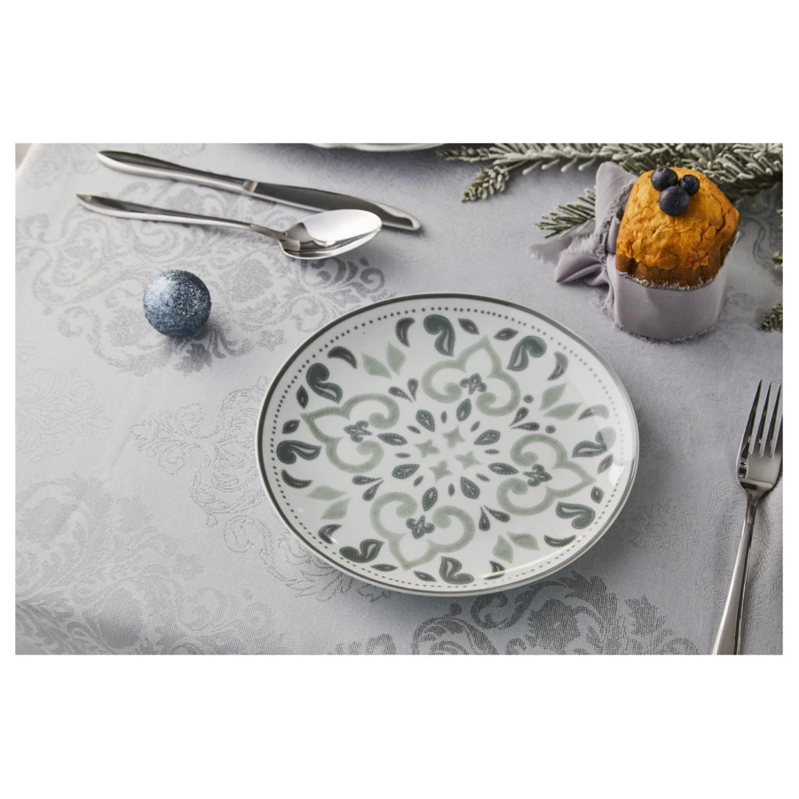 Скатерть Andrea Fontebasso Glamour Blue Damasco 150х300 см, полиэстер, белая