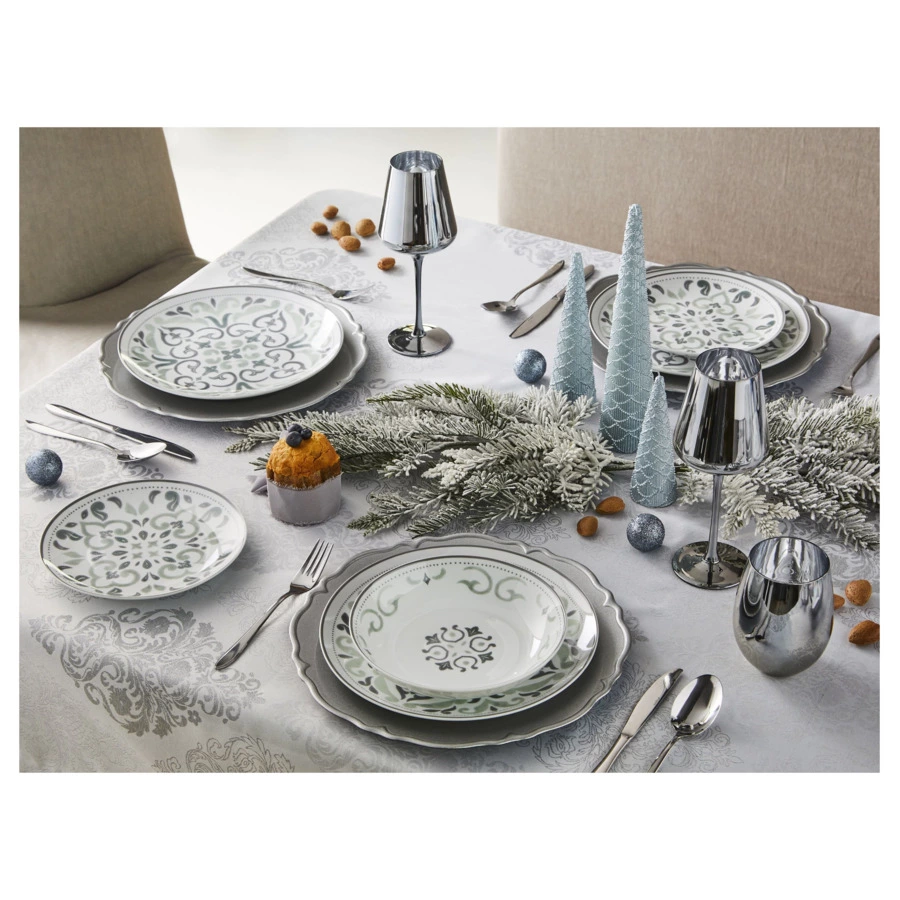 Скатерть Andrea Fontebasso Glamour Blue Damasco 150х350 см, полиэстер, белая