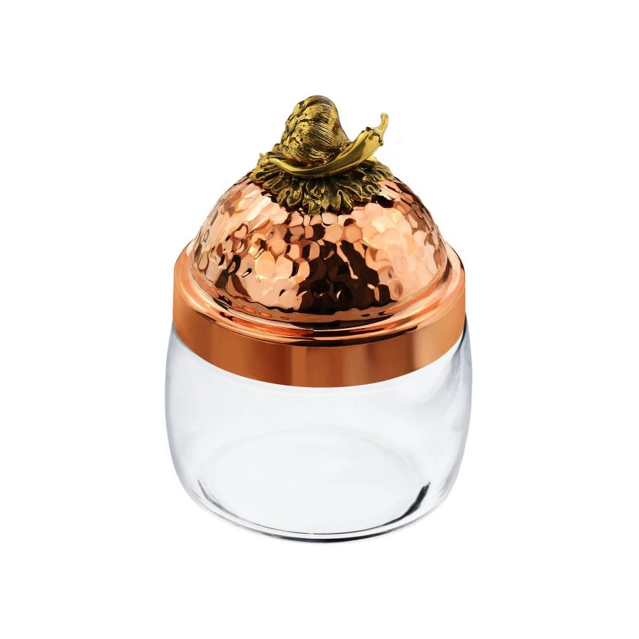 Банка для сыпучих продуктов с медной кованой крышкой Кольчугинский мельхиор Чеснок 500 мл, стекло