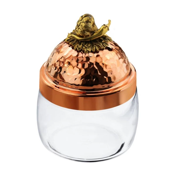 Банка для сыпучих продуктов с медной кованой крышкой Кольчугинский мельхиор Чеснок 500 мл, стекло