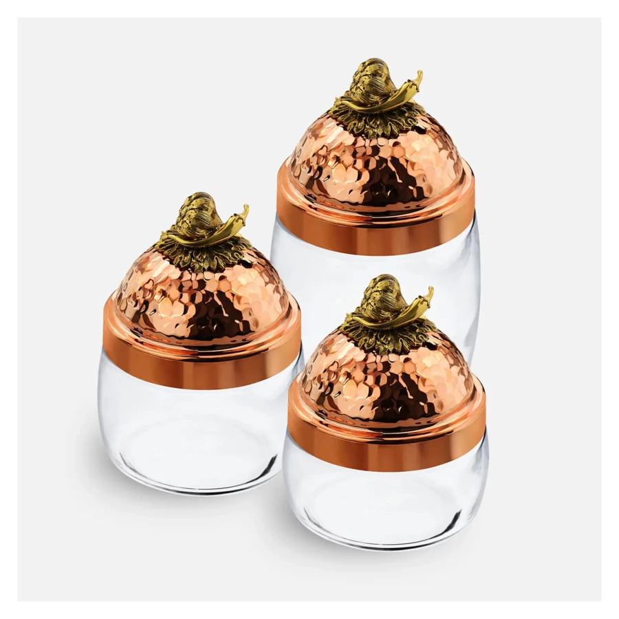 Банка для сыпучих продуктов с медной кованой крышкой Кольчугинский мельхиор Чеснок 500 мл, стекло