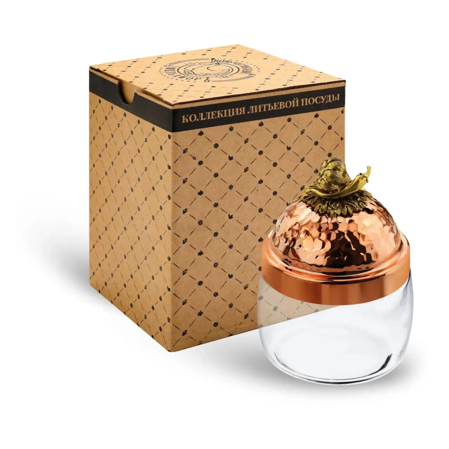 Банка для сыпучих продуктов с медной кованой крышкой Кольчугинский мельхиор Чеснок 500 мл, стекло