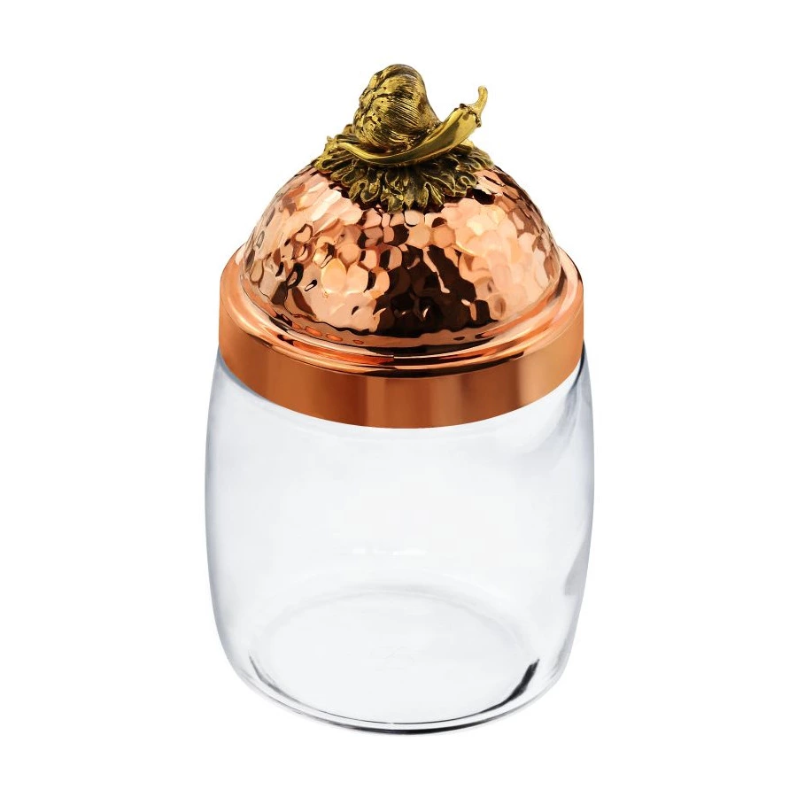 Банка для сыпучих продуктов с медной кованой крышкой Кольчугинский мельхиор Чеснок 920 мл, стекло