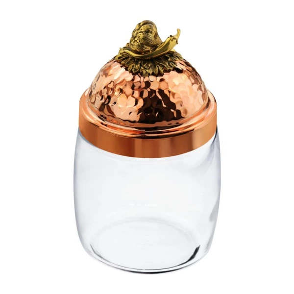 Банка для сыпучих продуктов с медной кованой крышкой Кольчугинский мельхиор Чеснок 920 мл, стекло