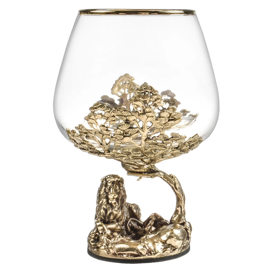 Набор бокалов для коньяка Город подарков Лев на камне 420 мл, 2 шт, деревянная шкатулка