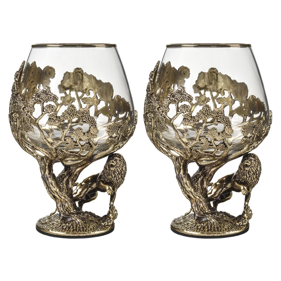 Набор бокалов для коньяка Город подарков Лев 420 мл, 2 шт, деревянная шкатулка