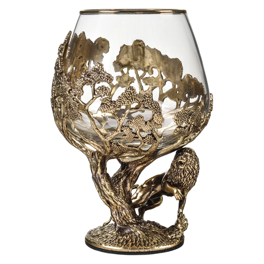 Набор бокалов для коньяка Город подарков Лев 420 мл, 2 шт, деревянная шкатулка