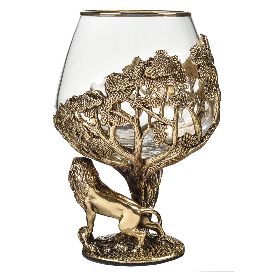 Набор бокалов для коньяка Город подарков Лев 420 мл, 2 шт, деревянная шкатулка