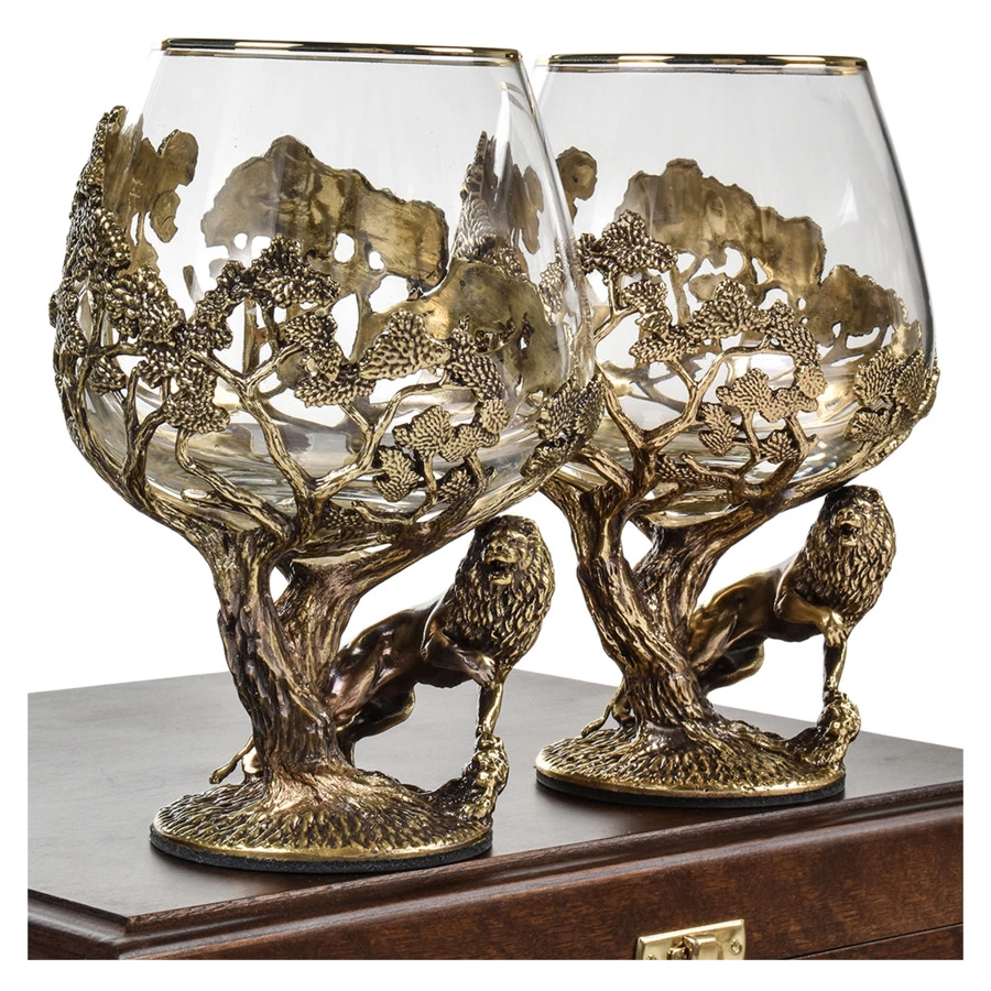 Набор бокалов для коньяка Город подарков Лев 420 мл, 2 шт, деревянная шкатулка