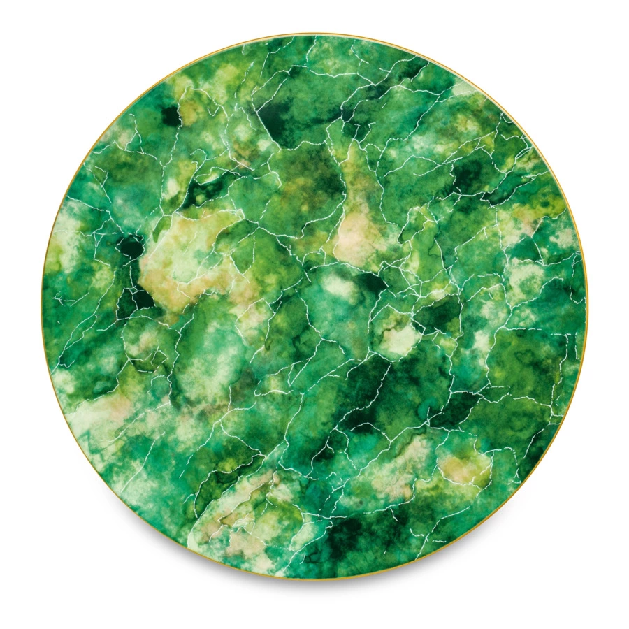 Тарелка обеденная Narumi Малахит 26 см, фарфор костяной, зеленая